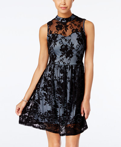 Speechless Juniors' Illusion Lace Fit & Flare Dress