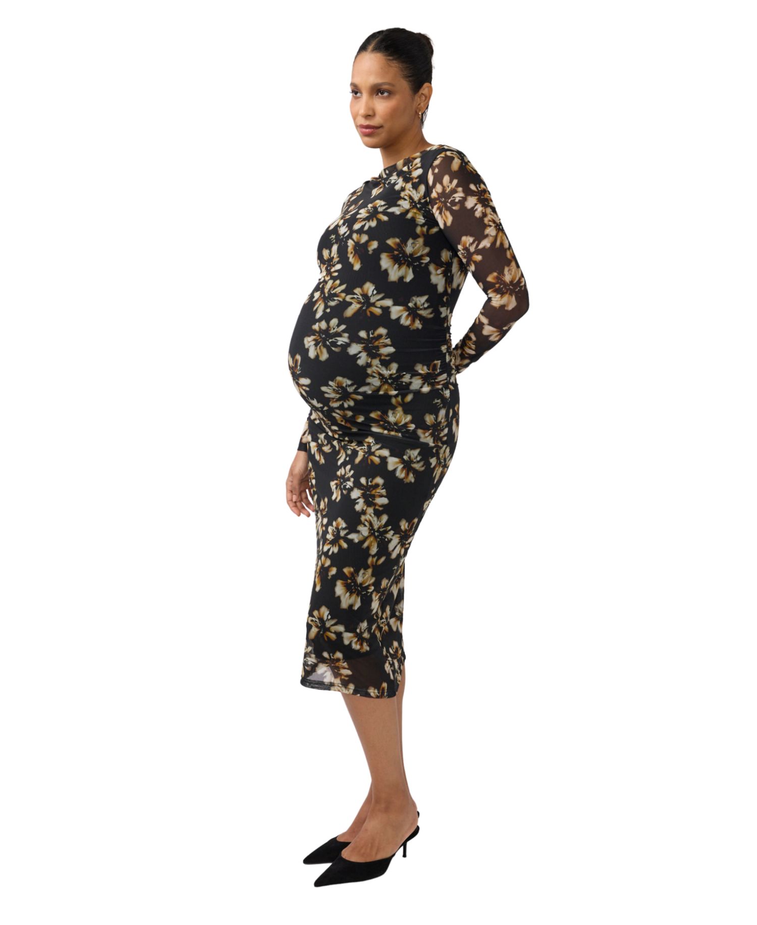 Maternity Long Sleeve Floral Midi Dress