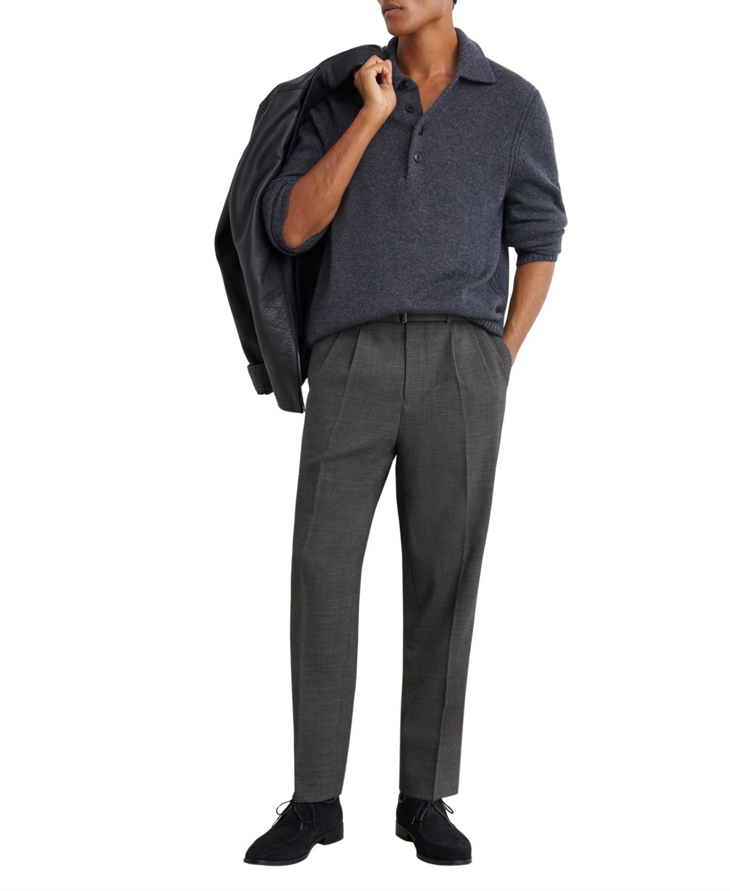 Men's Strap Wool-Blend Belted Pleated Tapered-Fit Pants