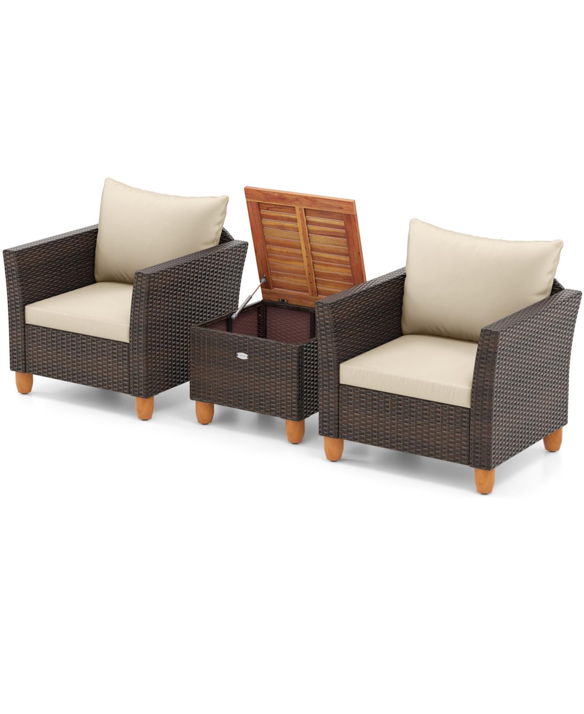Gymax 3 Piece Patio Pe Wicker Furniture Set Outdoor Conversation Bistro Set with Cushions