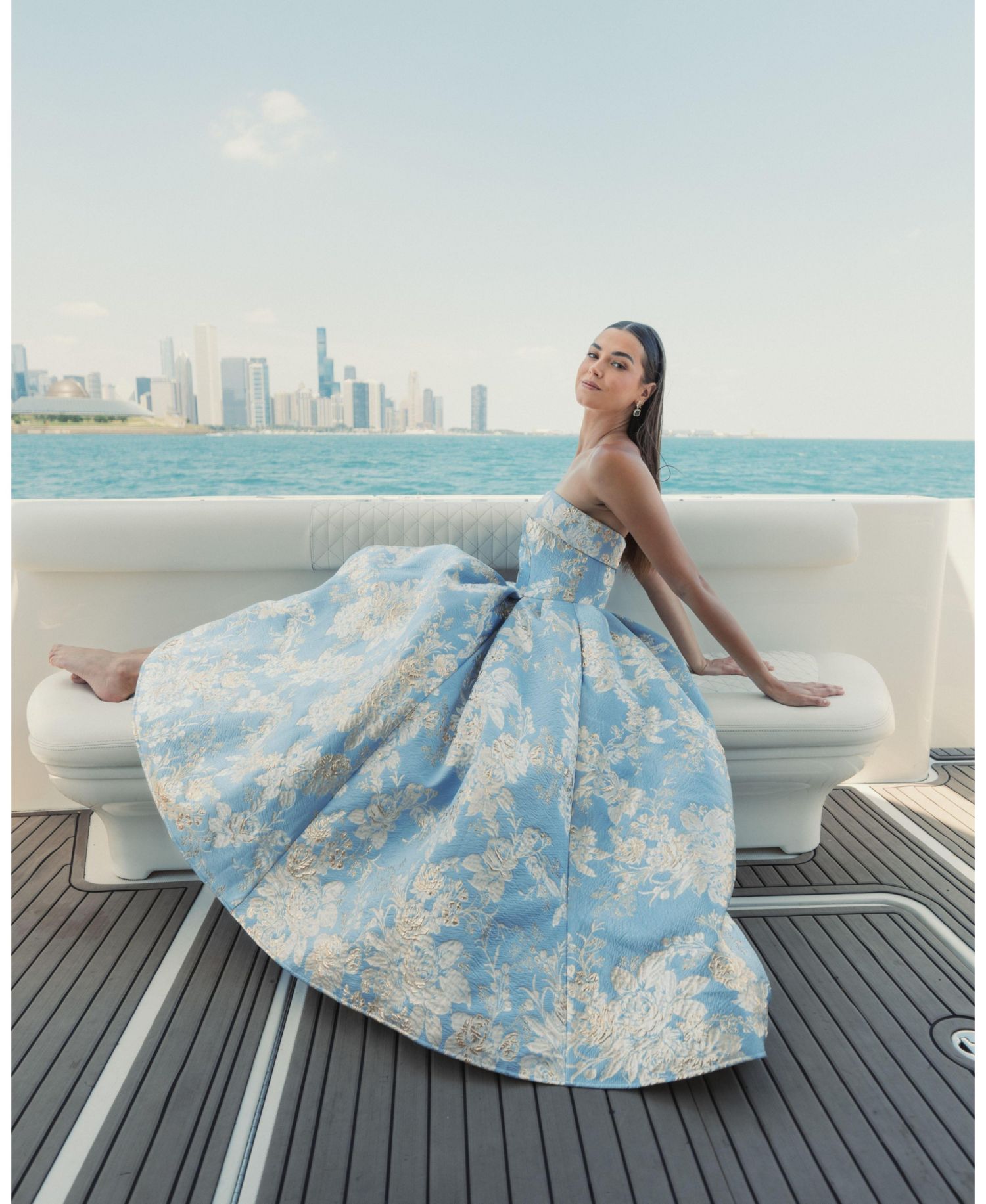 Petite Strapless Brocade Midi Dress with Pockets