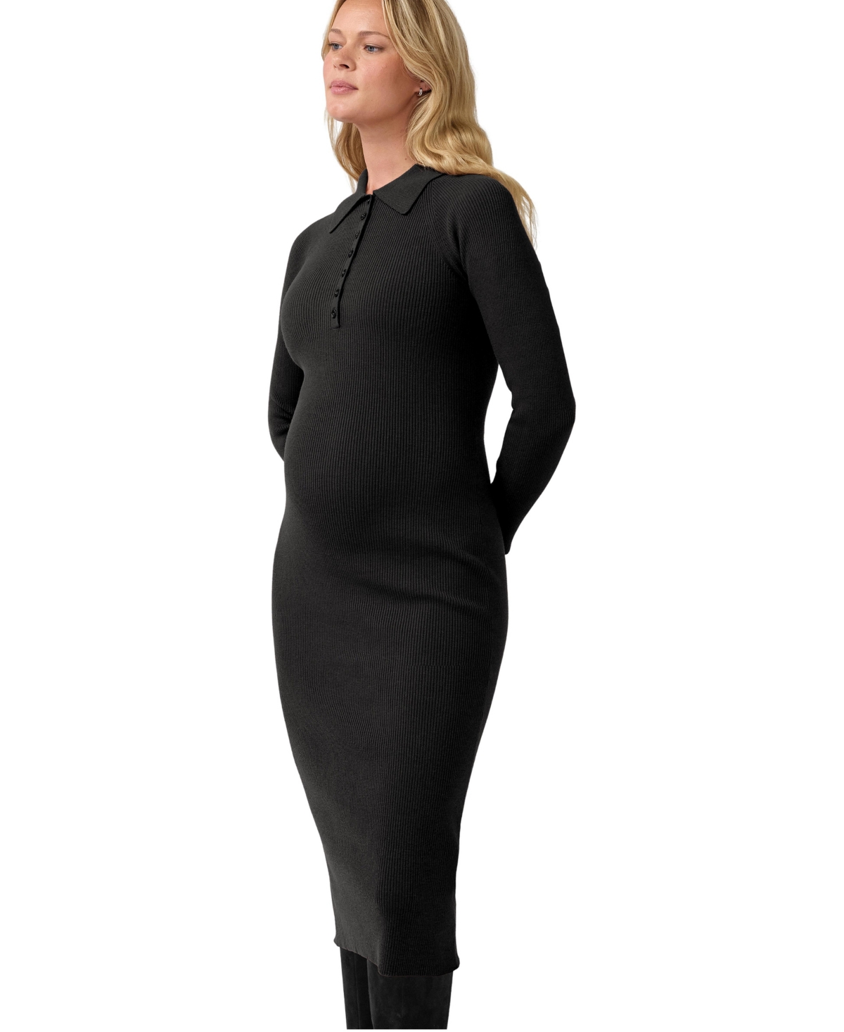 Ingrid + Isabel Maternity Nursing Ribbed Long-Sleeve Midi Dress