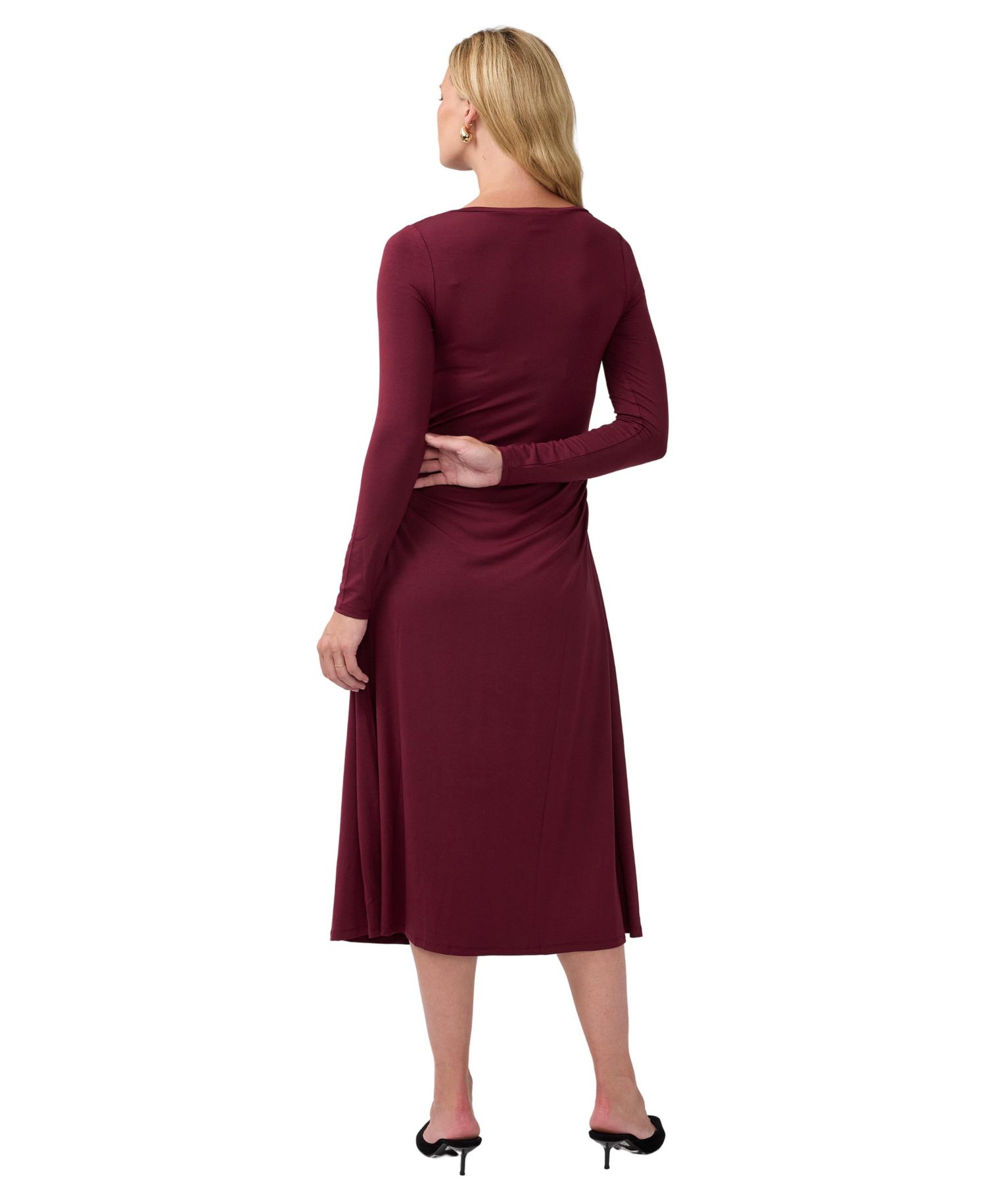 Maternity Ruched Mock Neck Midi Dress