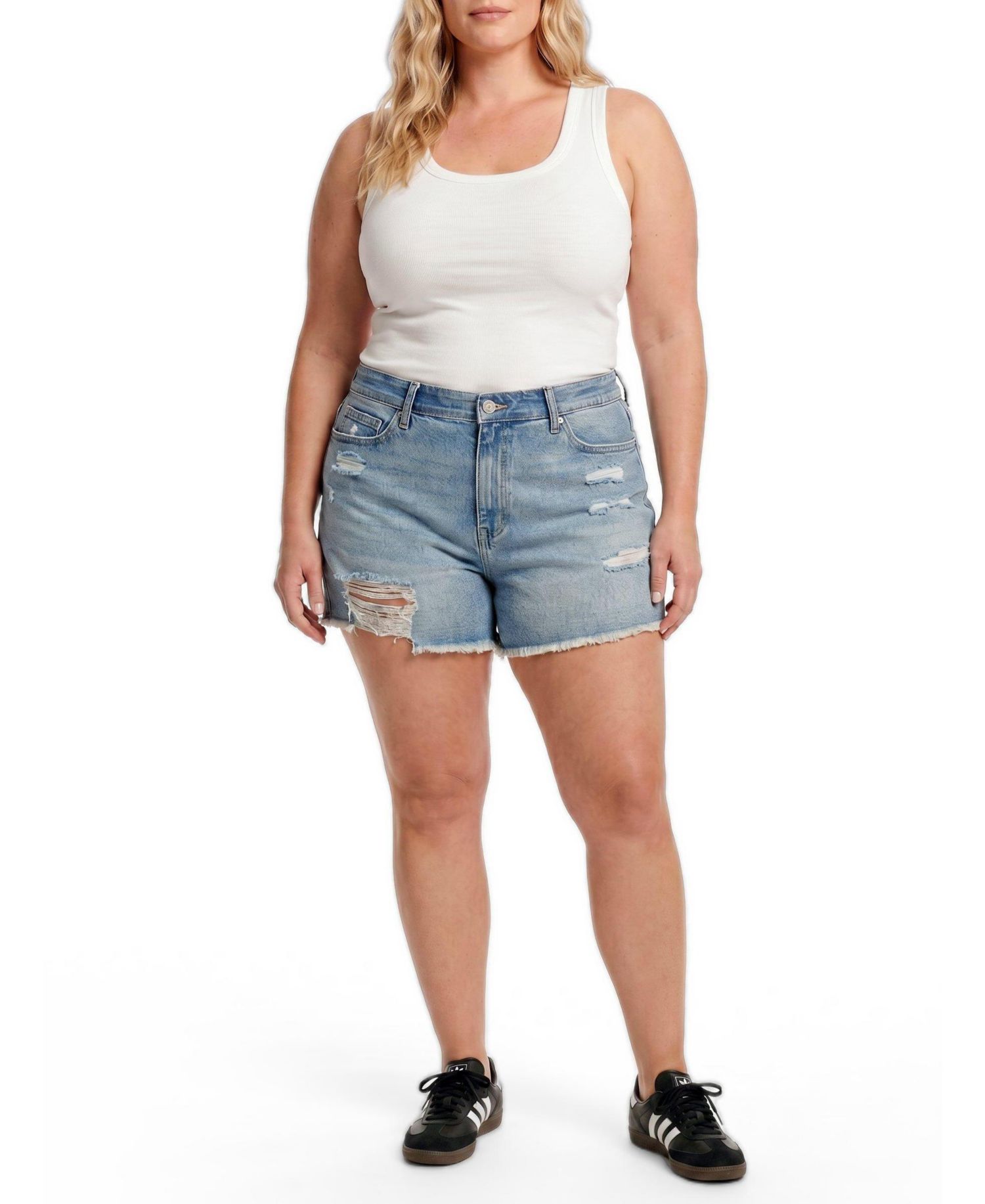 Women's High-Rise Relaxed Distressed Denim Shorts, 3.5" Inseam