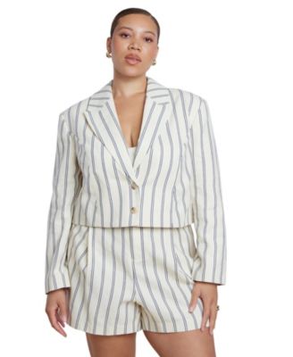 Plus Size Cropped Boxy Stripe Blazer