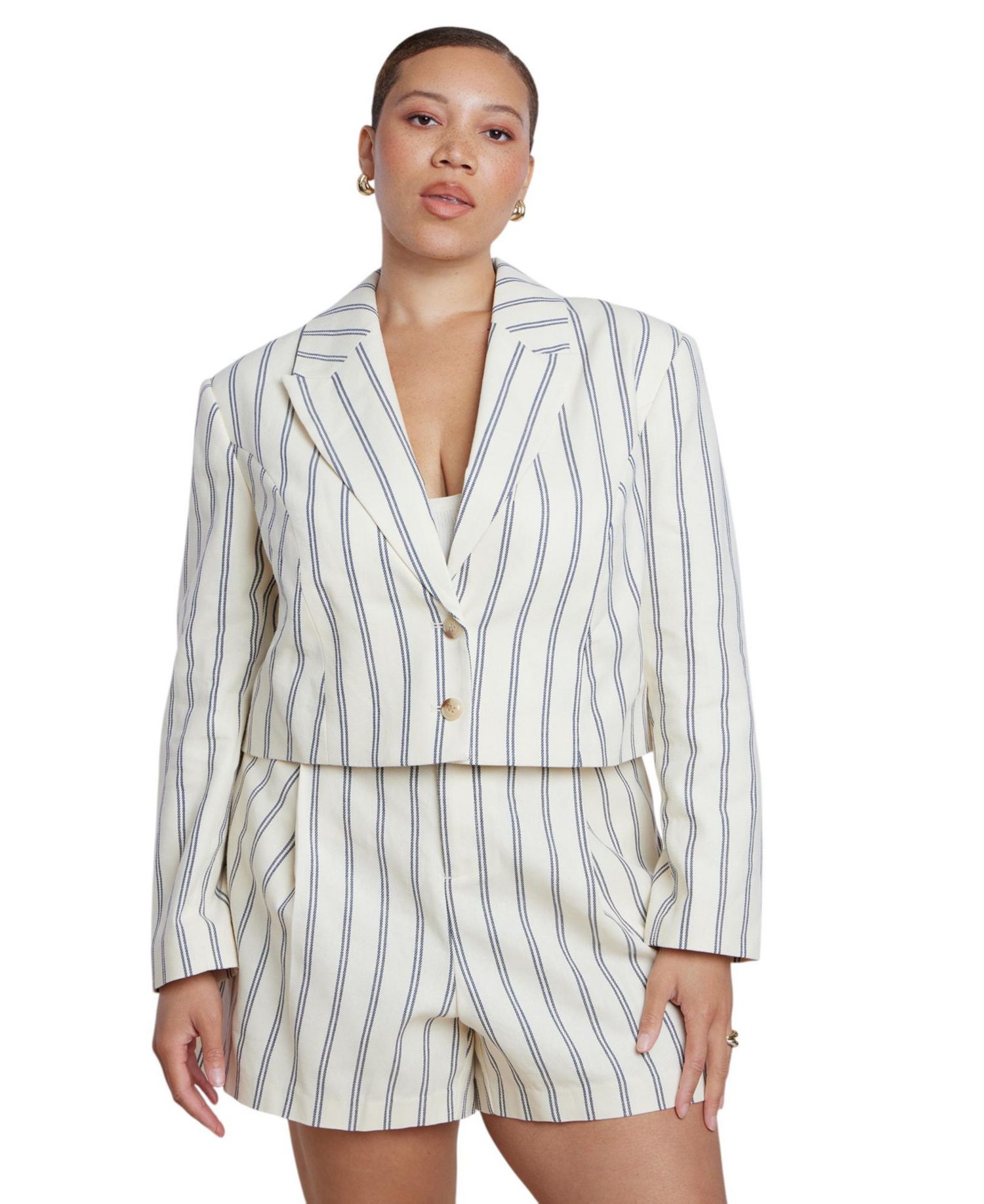 Plus Size Cropped Boxy Stripe Blazer