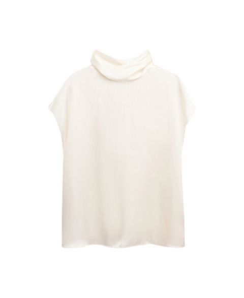 Женская блузка Mango Selection High-Neck Short-Sleeve Silk, цвет: Экрю
