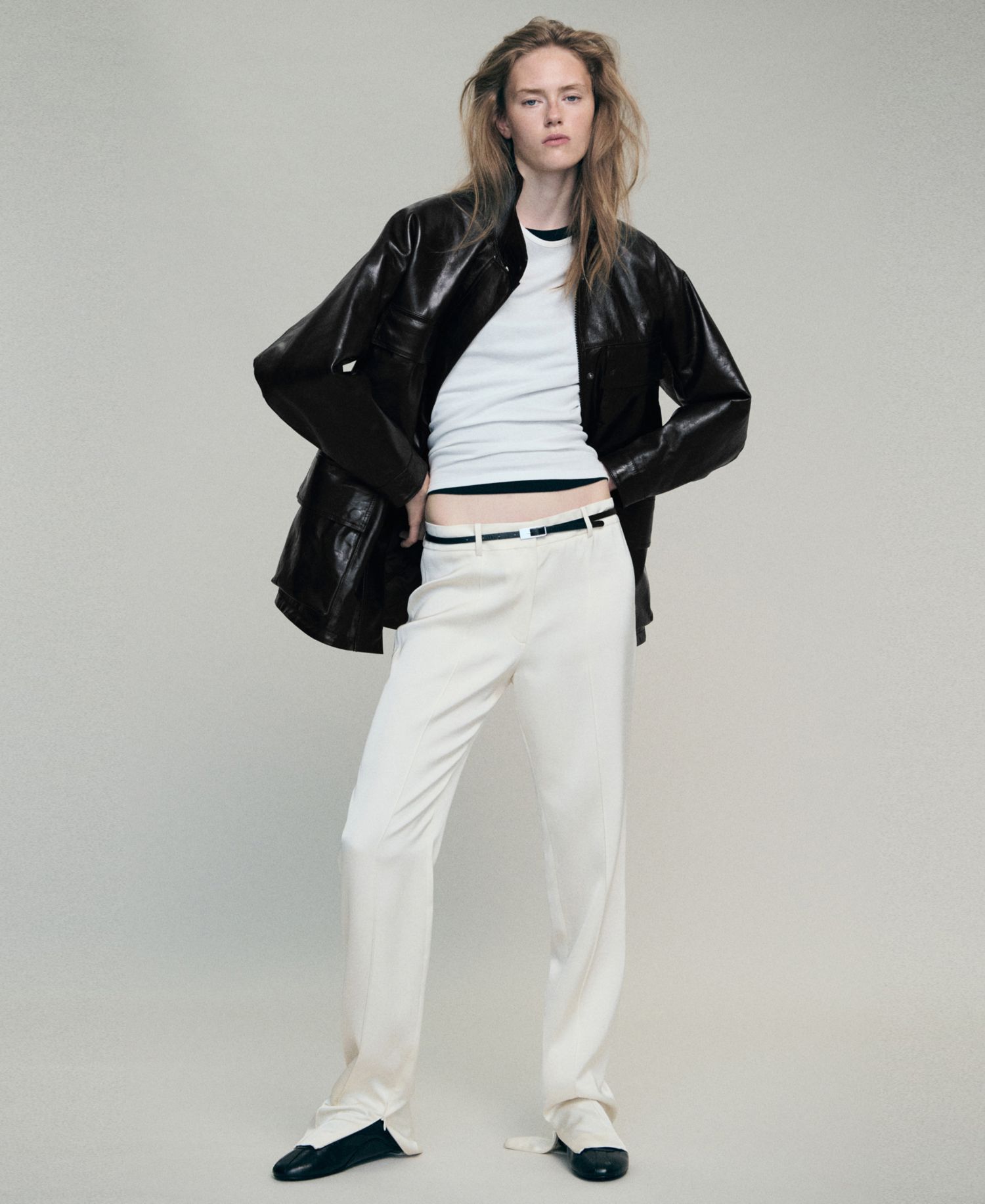 Women's Selection Oversized Funnel-Neck Leather Parka