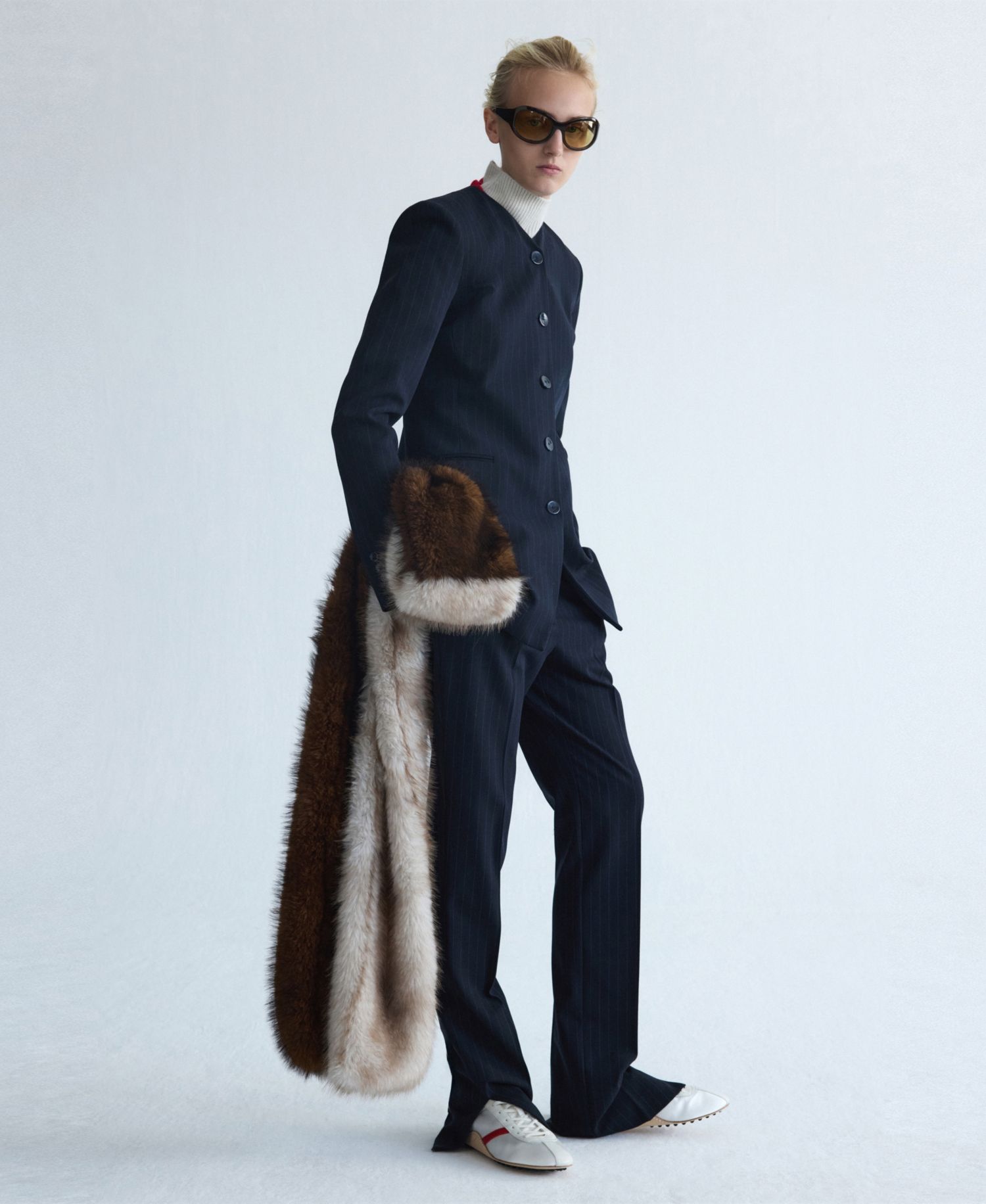 Women's Selection Pinstripe Straight-Leg Slit Trousers