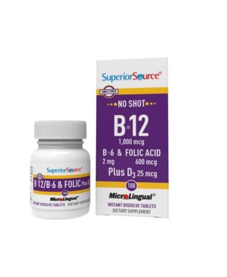 No Shot Vitamin B 12 Cyanocobalamin 1000 mcg, B 6, Folic Acid and Vitamin D 3 1000 IU 100 Sublingual Dissolving Tablets