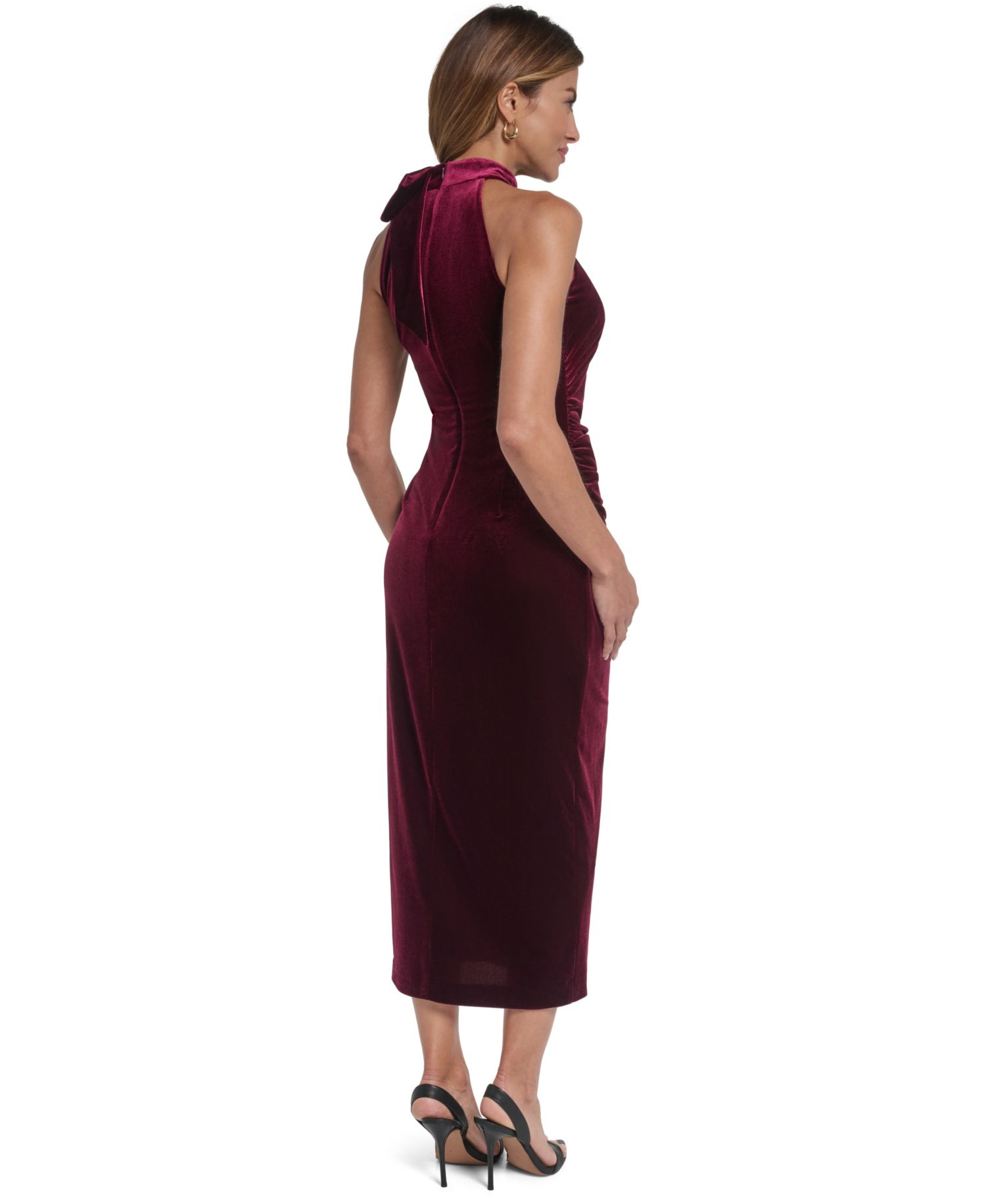 Petite Velvet Bow Mock Neck Midi Dress