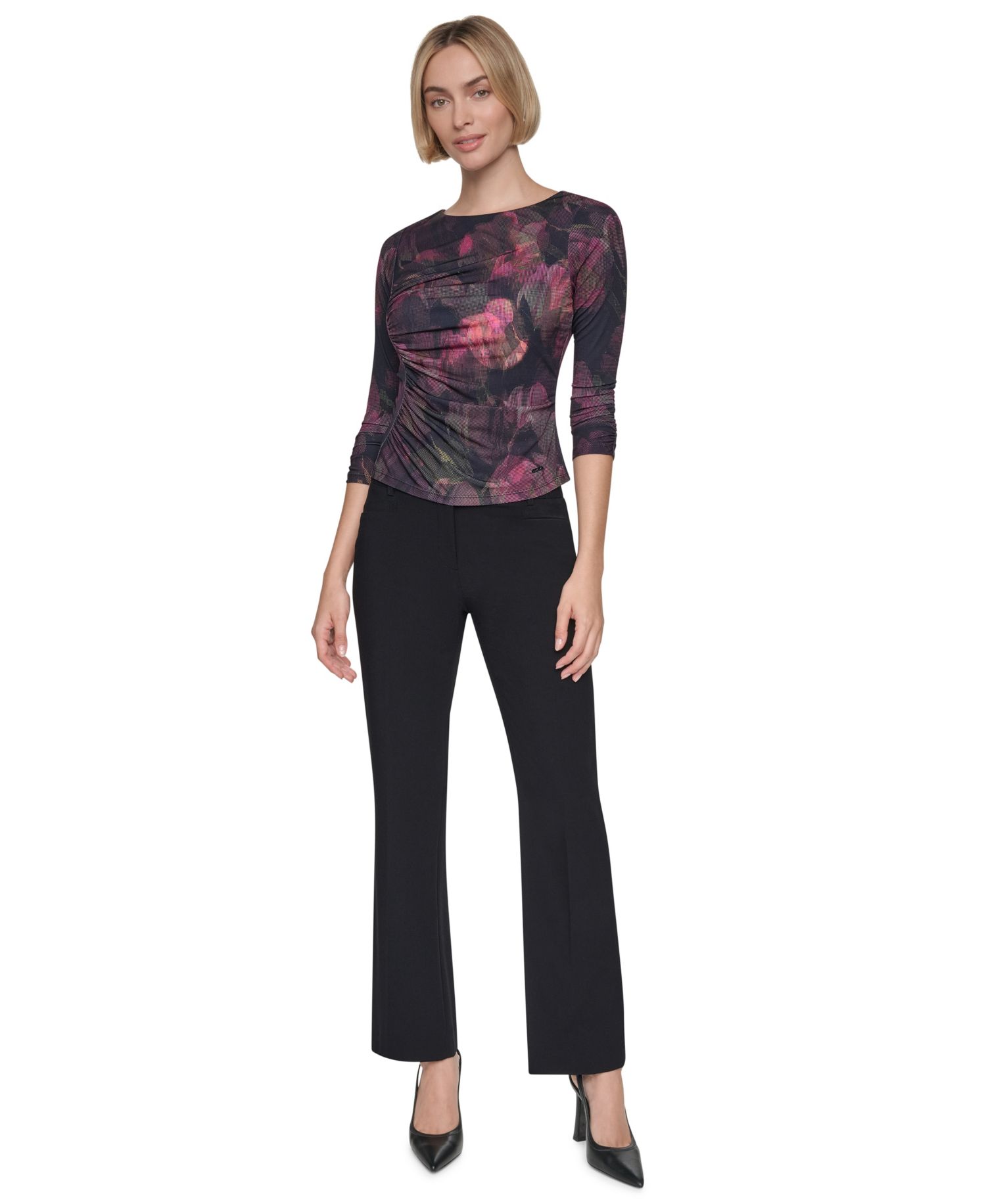Petite Floral 3/4-Sleeve Blouse