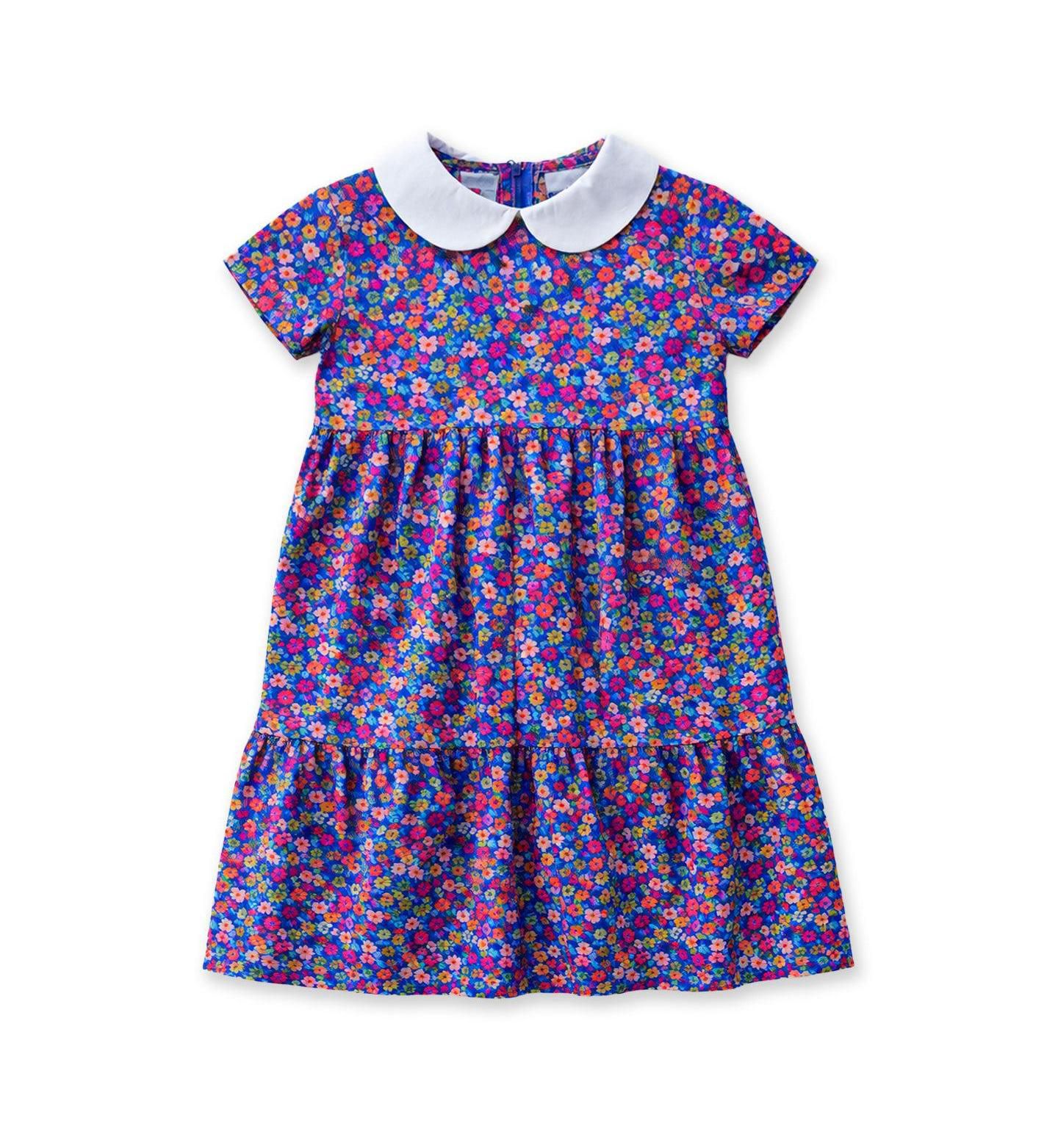 Платье для девочек Florence Eiseman с цветочным принтом, до колена, короткий рукав, 2T-5T, цвет: Синий — фото 1