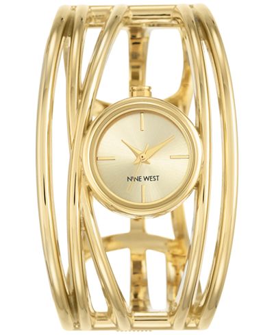 Nine West Women's Gold-Tone Open Bangle Bracelet Watch 22mm NW-1974CHGB