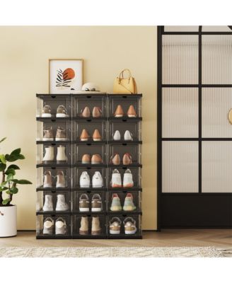 Shoe Boxes Pack of 18, Stackable Foldable Shoe Storage Organiser with Clear Doors, 76.5 x 34.5 x 105.5 cm