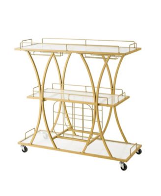 3-Tier Rolling Bar Cart with Tempered Glass Shelves