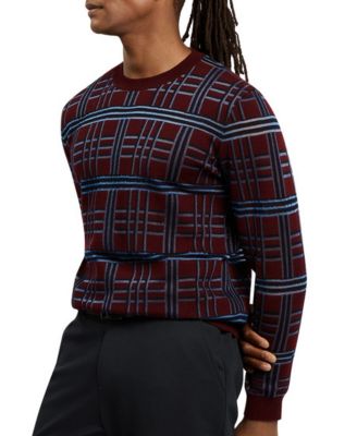 Men's Eatton Merino-Blend Long-Sleeve Check-Stitch Crew Neck Sweater
