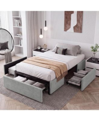 Twin Size Platform Bed Frame with 3 Storage Drawers Upholstered,No Headboard,Mattress Foundation with Wooden Slat Support