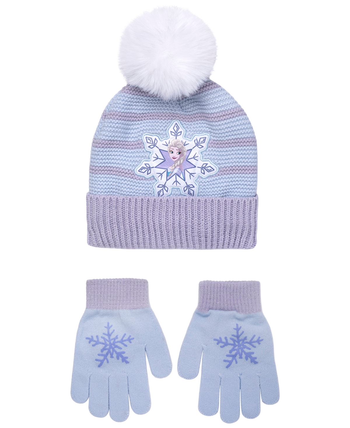 Frozen Girls' Faux Fur Pom-Pom Beanie and Gloves, 2-Piece Set - Blue