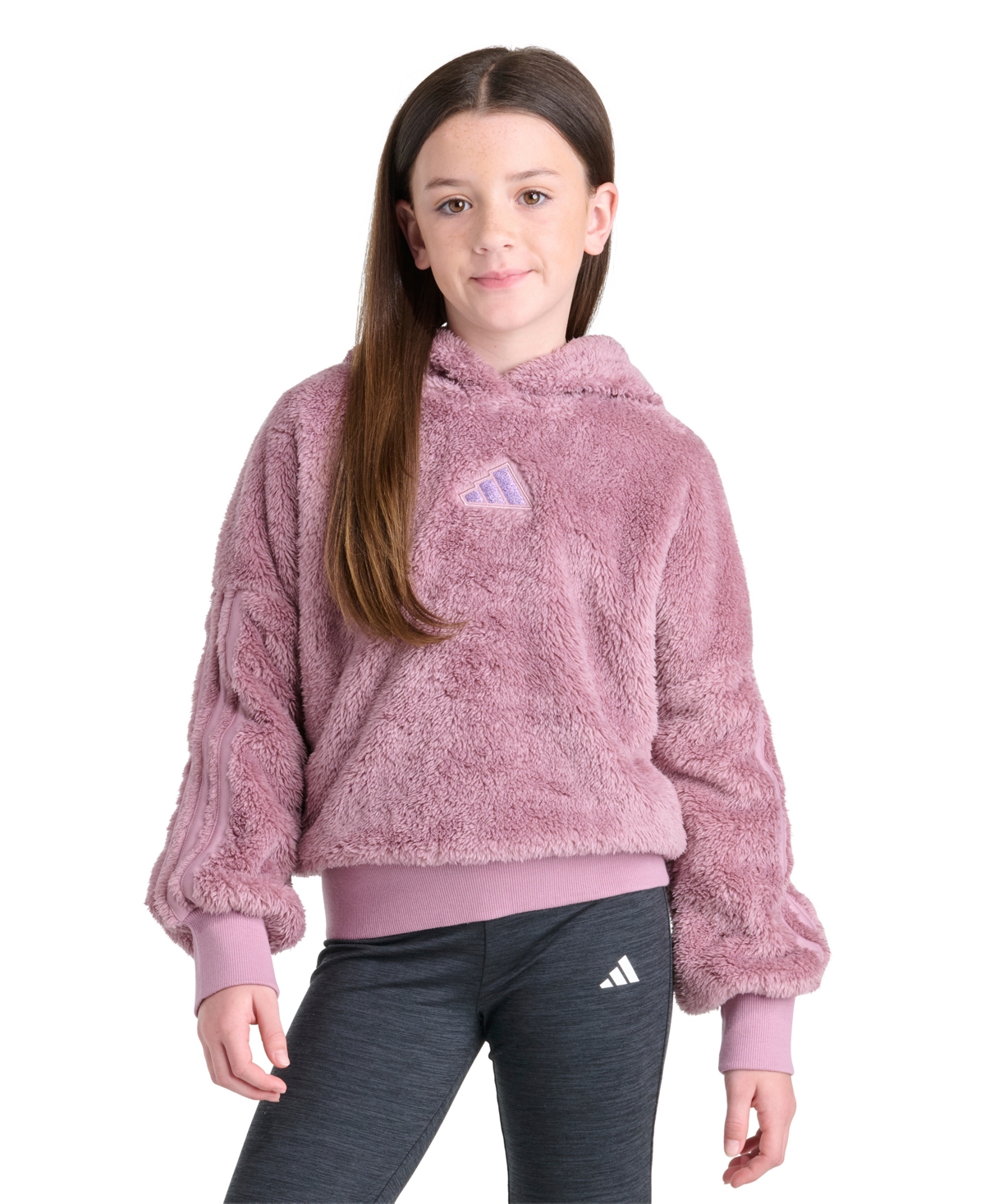 adidas Girls' 8-16 Drop-Shoulder Sherpa Pullover Hoodie