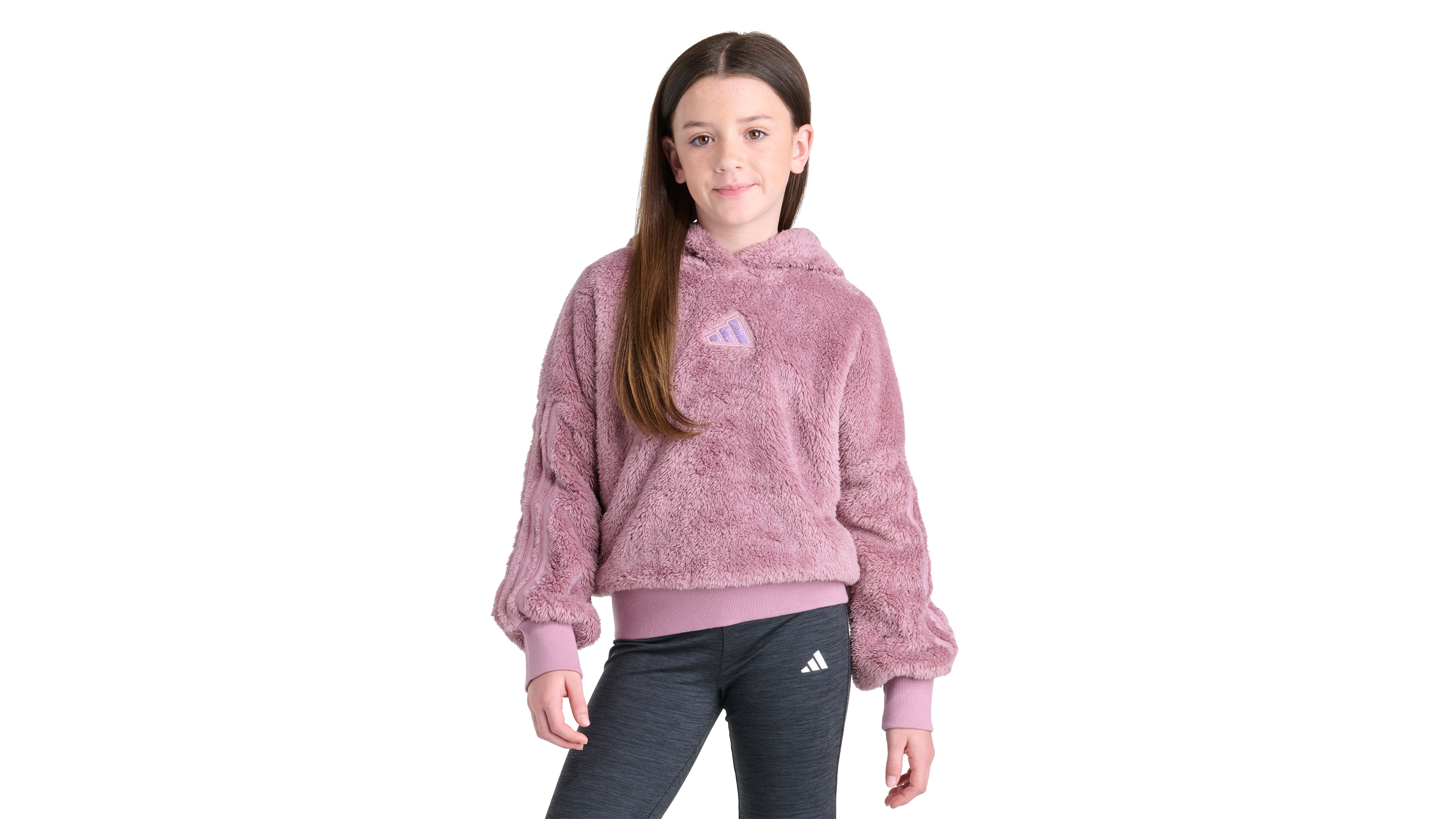 adidas Girls' 8-16 Drop-Shoulder Sherpa Pullover Hoodie
