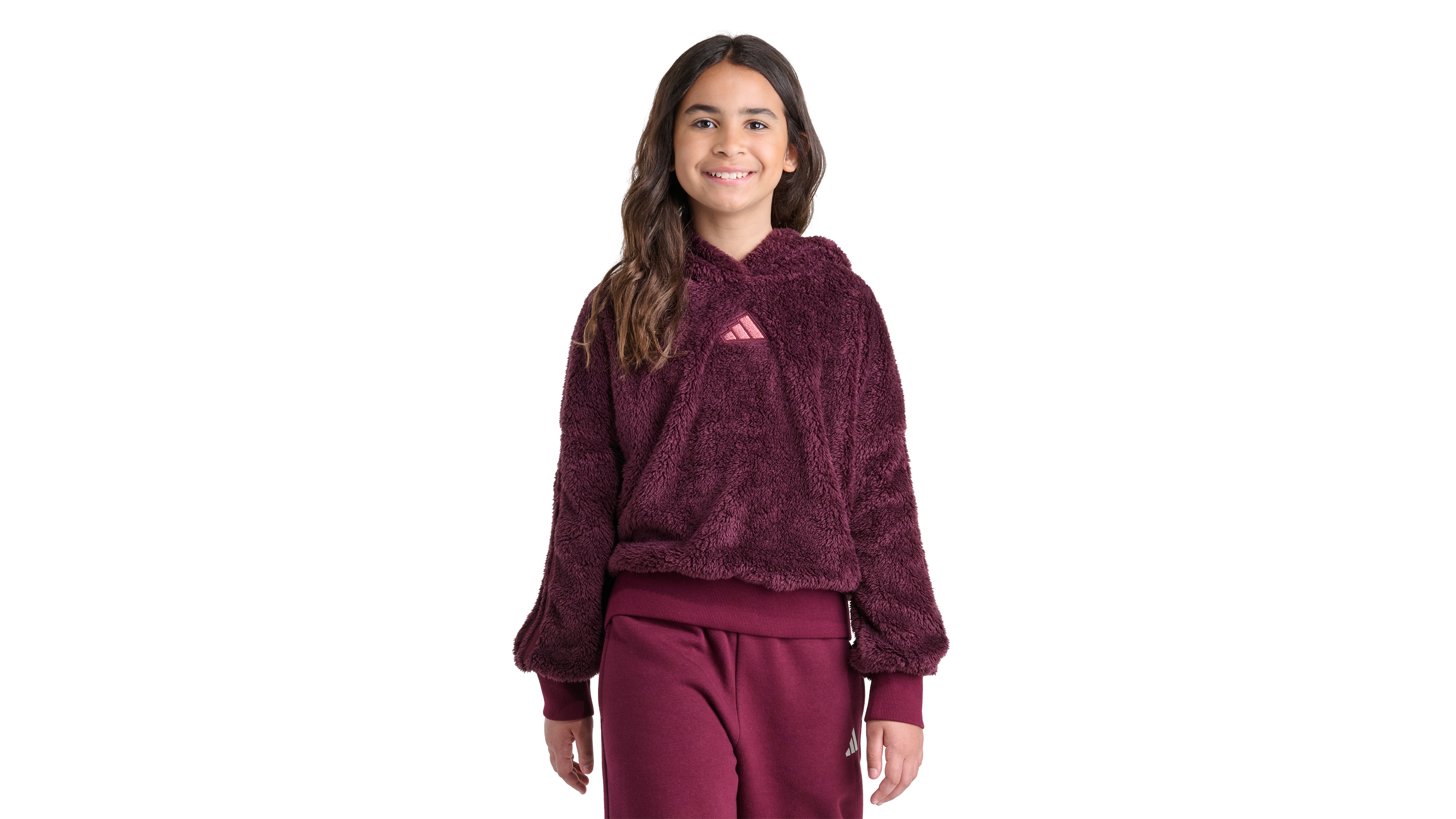 adidas Girls' 8-16 Drop-Shoulder Sherpa Pullover Hoodie
