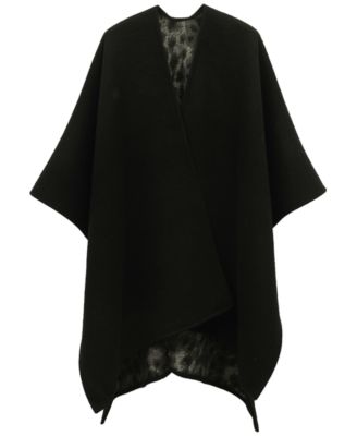MICHAEL Double-Face Leopard-Print Hooded Ruana Wrap