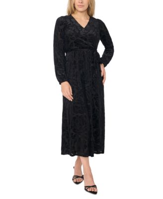 Women's Velvet Floral-Print V-Neck Maxi Dress