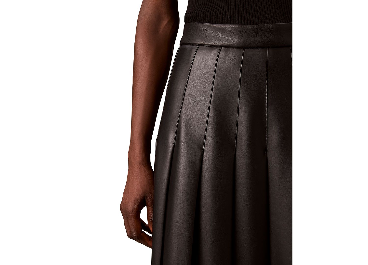 Women's Pleated Midi High-Waisted Faux Leather Skirt