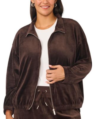 Plus Size Mock-Neck Velour Zip-Up Jacket