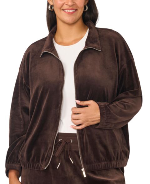 Женская куртка Vince Camuto Plus Size Mock-Neck Velour Zip-Up, цвет: Какао