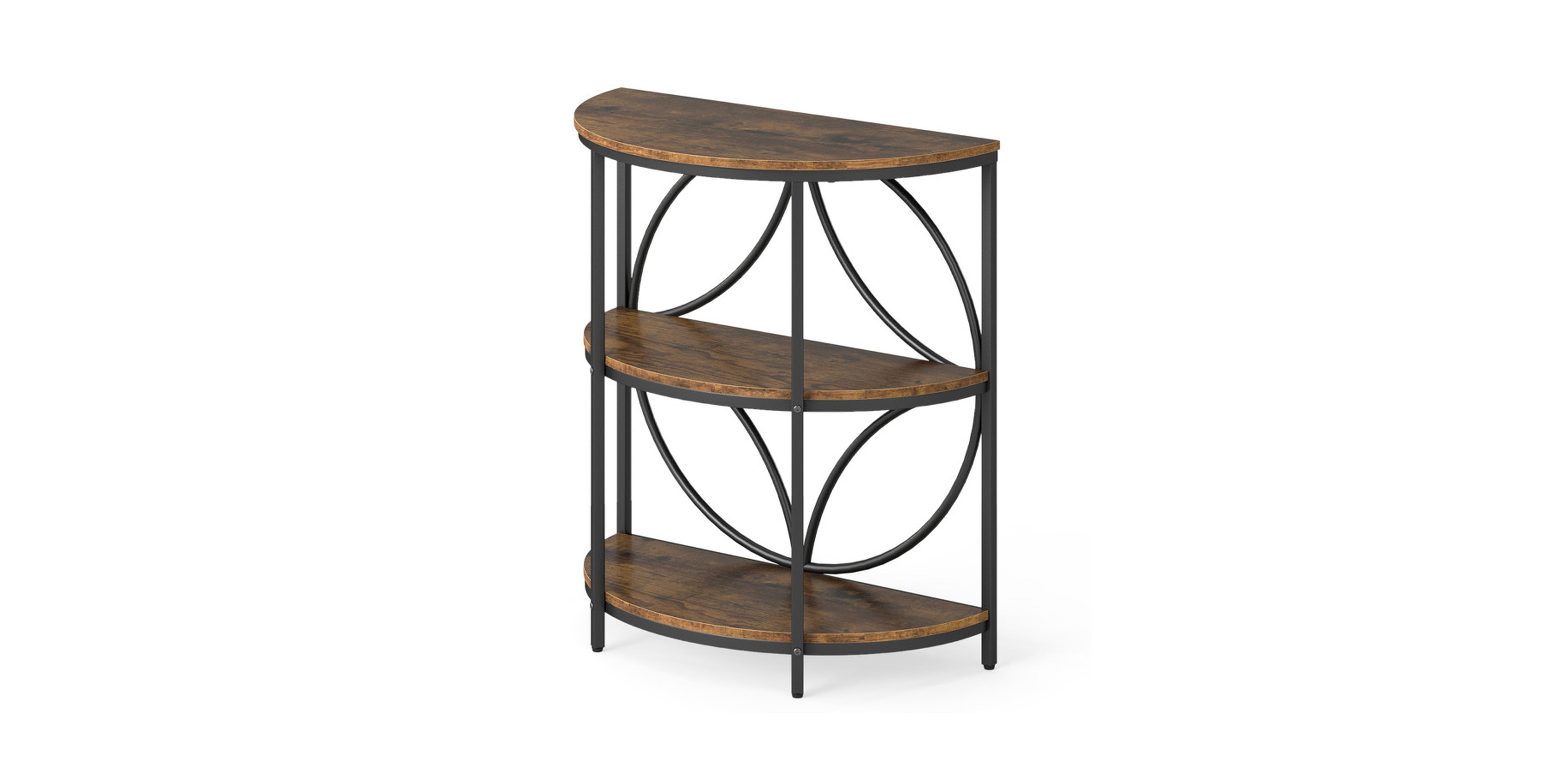 Gouun 24-Inch Half-Round 3-Tier End Table with Metal Frame
