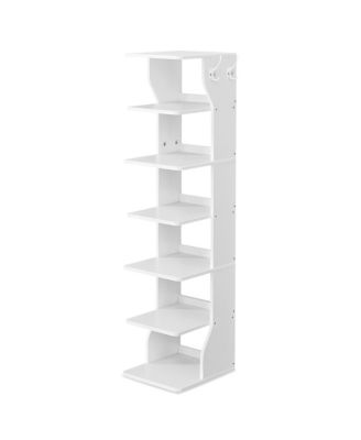 7-Tier Shoe Shelf, Slim Corner Storage Rack with Hooks, Space-Saving Organizer for Bedroom or Entryway