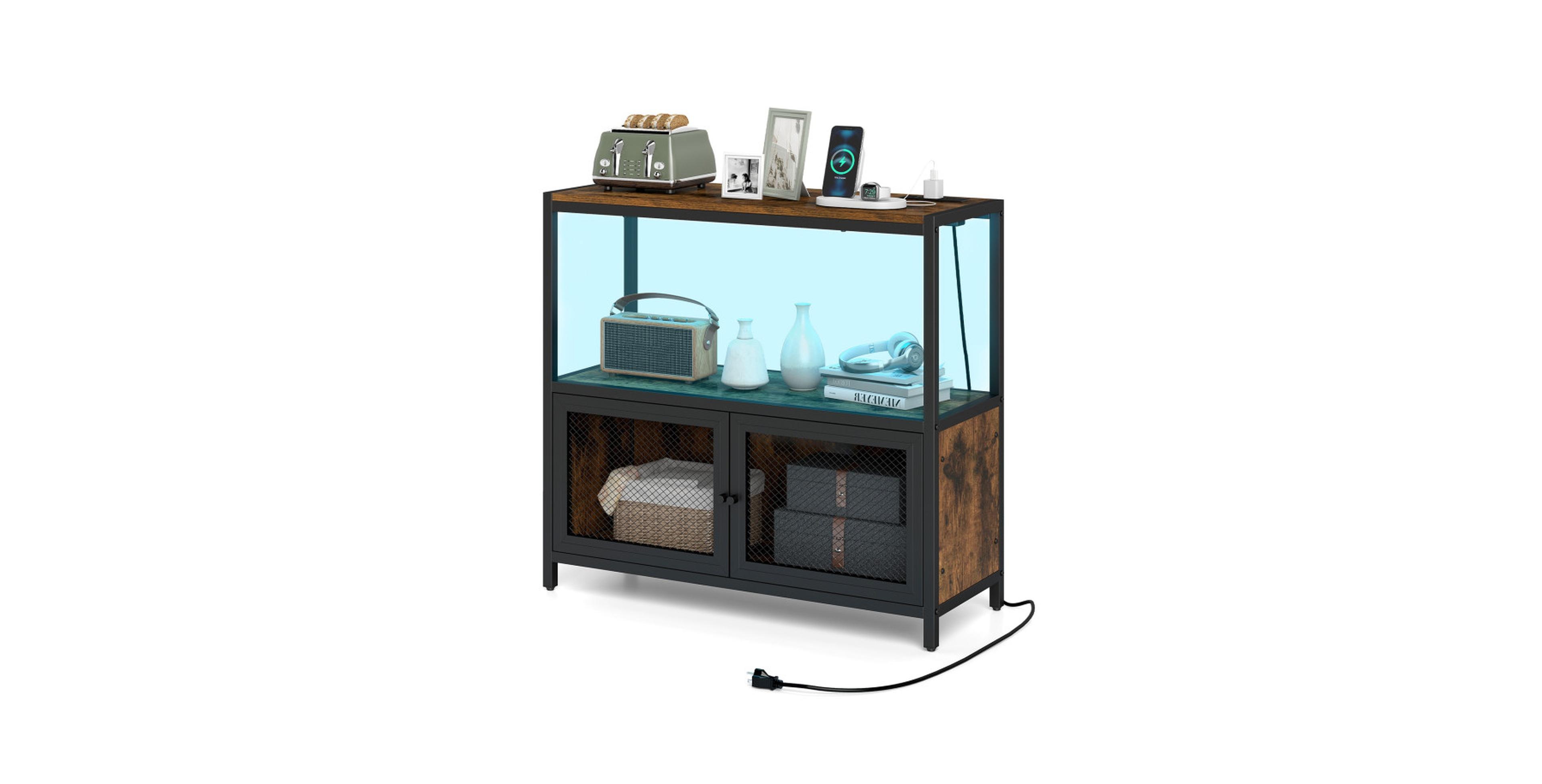 Gouun Industrial Coffee Bar Cabinet with Led Ambient Lighting