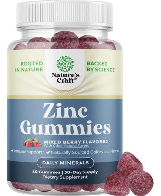 Zinc Gummies 50mg as Zinc Citrate - Chewable Zinc Supplement for Adults - 60 Count
