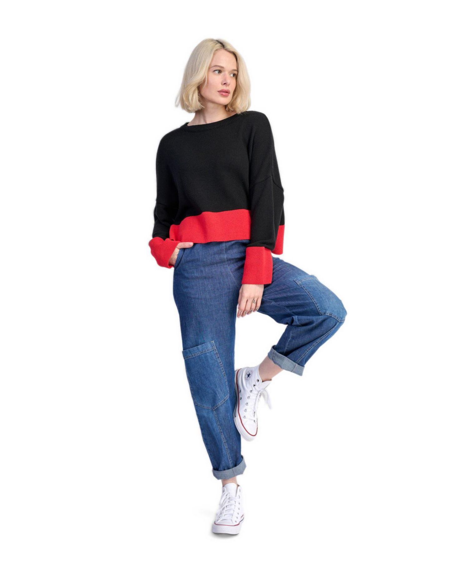 Women's Vista Boat Neck Drop Shoulder Colorblock Sweater