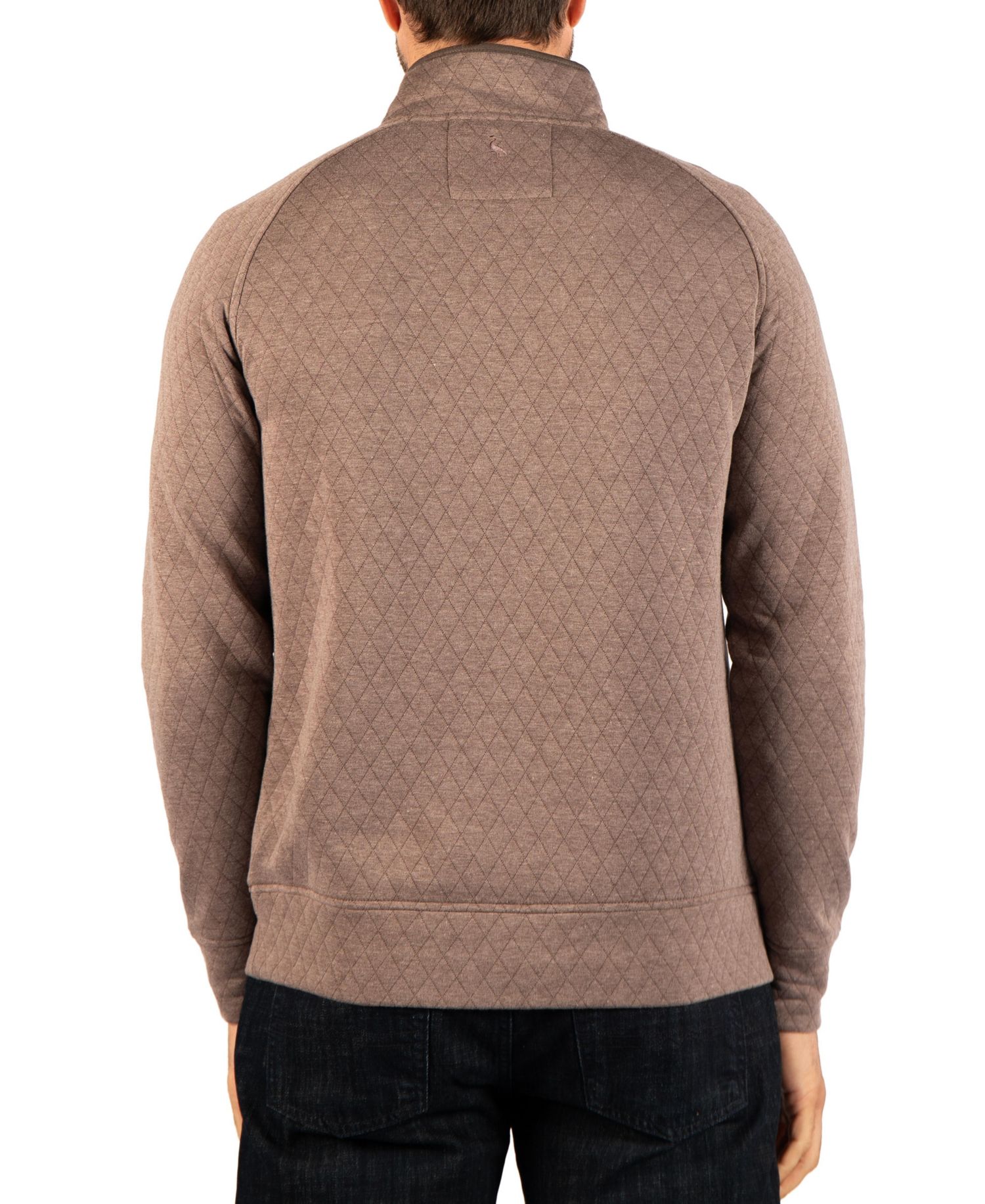 Men's Quilted Knit Hidden Snap Pullover with Suede Trim Sweaters