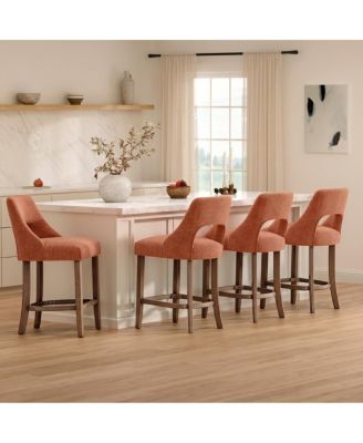 Masion Boucle Counter Height Bar Stools Set of 4, Upholstered Kitchen Island Stools, Modern Counter Chairs with Cutout Back, Mid-Century Style