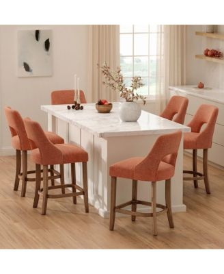 Masion Boucle Upholstered Counter Height Bar Stools Set of 6, Modern Counter Seating with Cutout Back for Kitchen Island