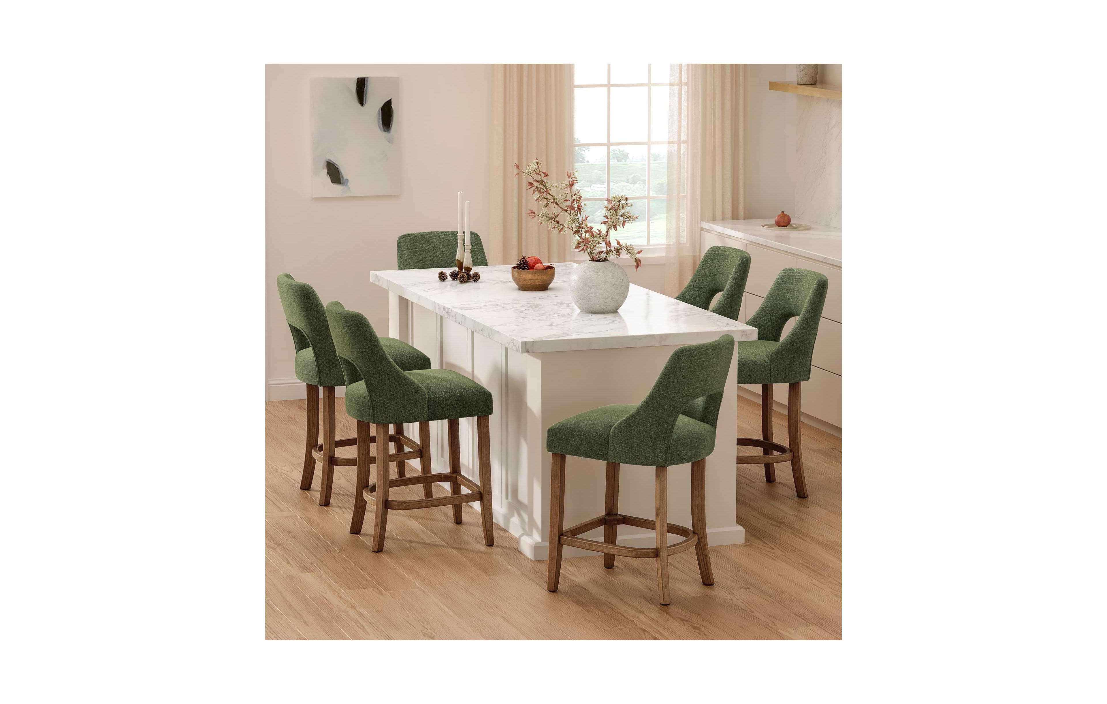 Masion Boucle Upholstered Counter Height Bar Stools Set of 6, Modern Seating with Cutout Back for Kitchen Island