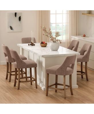 Masion Boucle Upholstered Counter Height Bar Stools Set of 6, Modern Counter Seating with Cutout Back for Kitchen Island