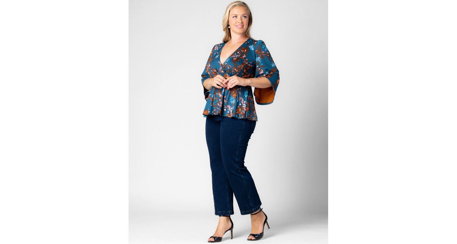 Plus Size Priscilla Peplum 3/4-Sleeve Surplice V-Neckline Top