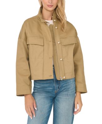 Women's Cargo Style Short Long-Sleeve Jacket with Imitation Pearl Details