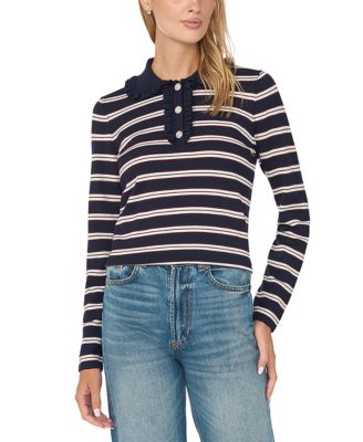 Women's Ruffle-Collar Striped Sweater