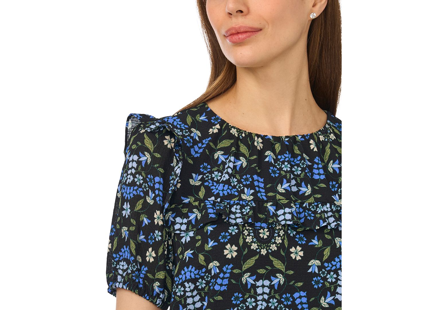 Women's Puff Sleeve Yoke Floral-Print Blouse