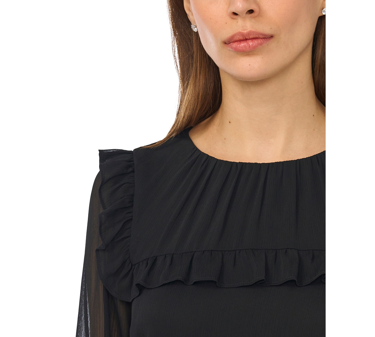 CeCe Women's Long-Sleeve Tie-Neck Blouse With Ruffle Yoke