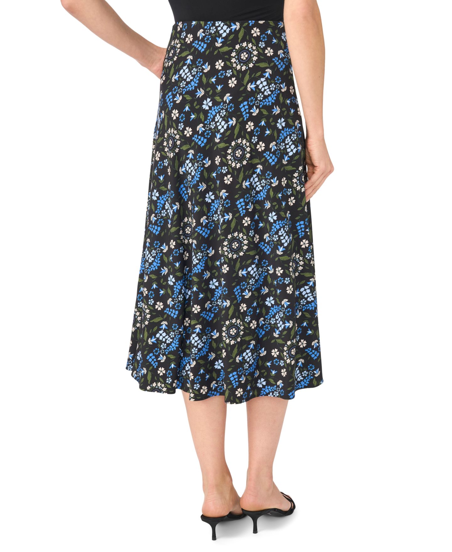 Женская юбка CeCe Bias High-Waisted A-Line Floral Midi, цвет: Насыщенный чёрный — фото 3
