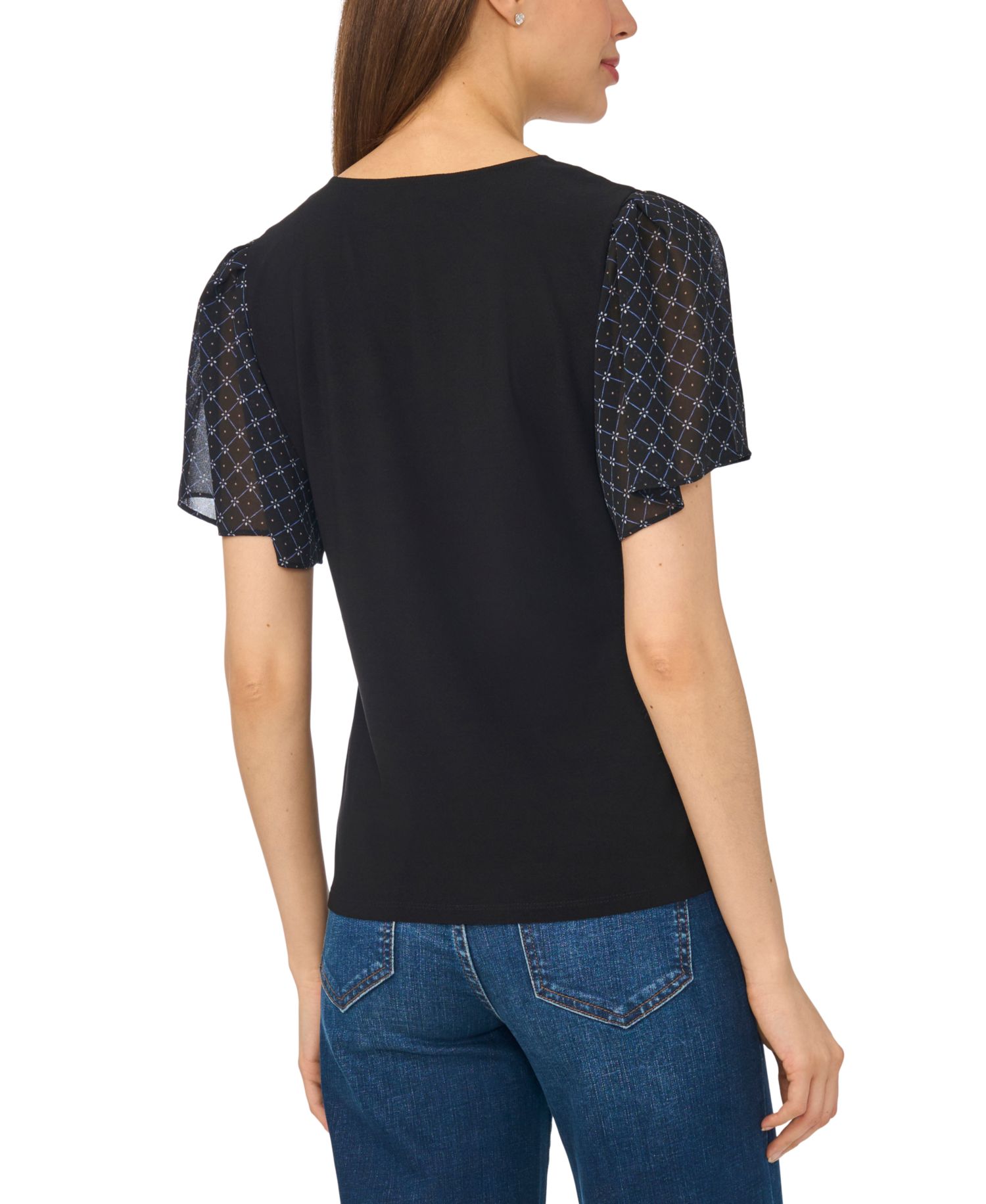 Women's V-Neck Flutter Short-Sleeve Chiffon Blouse