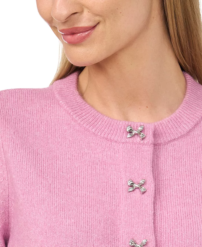Women's Short Sleeve Bow Button Cardigan Sweater - thumbnail 8