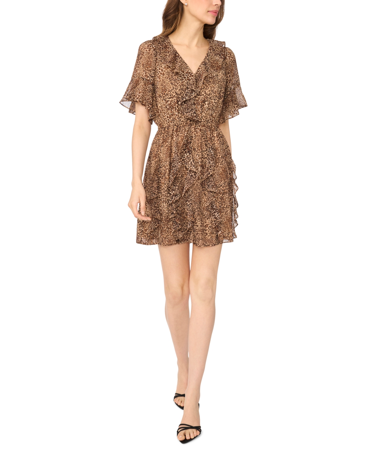 CeCe Women's Waterfall Ruffle Animal-Print Fit & Flare Mini Dress